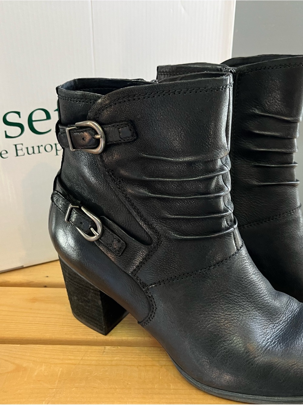 Josef Seibel Black Leather Buckle Ankle Booties